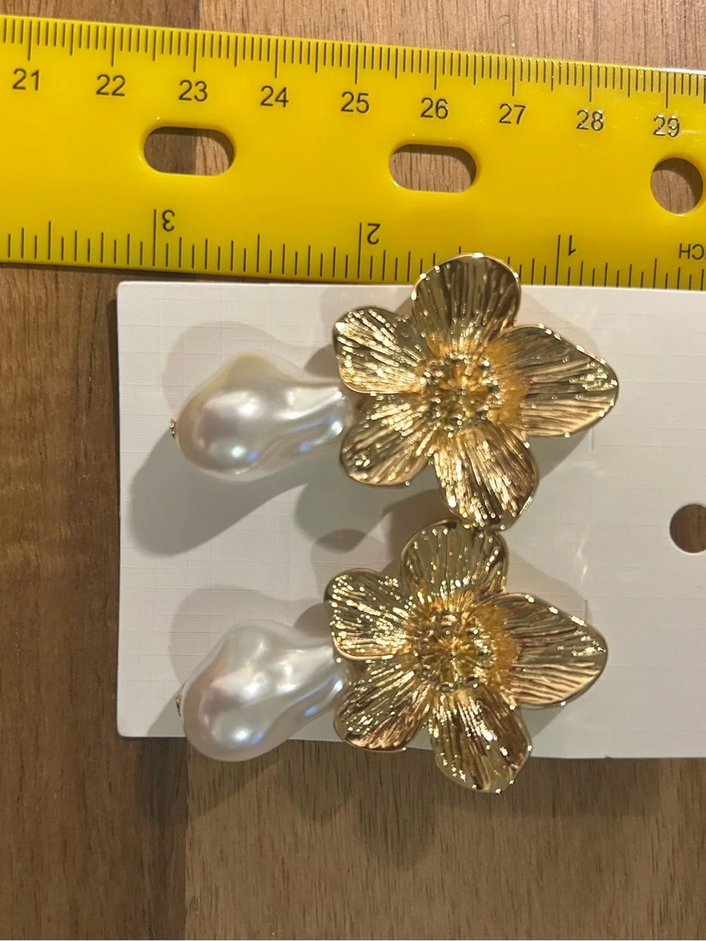 Mango Gold Floral Earrings with White Baroque Pearls